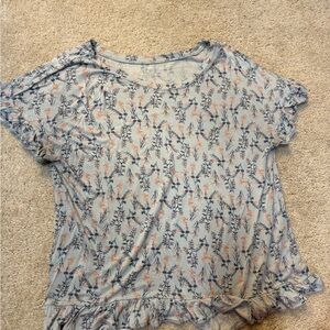 LOFT Floral Short Sleeve Ruffle Top